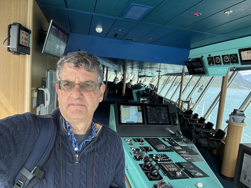 Meers Oppenheim on the ship's navigation bridge.